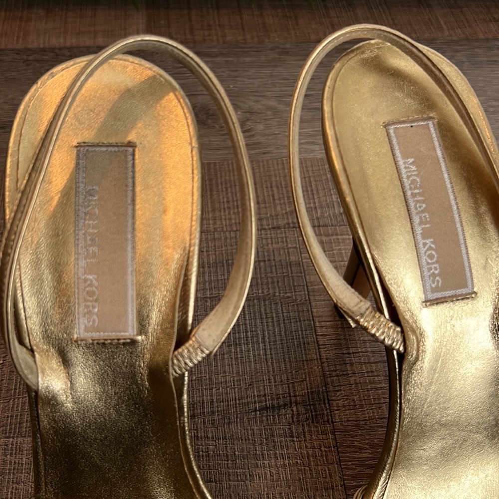 Michael Kors Gold Metallic Sandal Slingback Heels - Picture 4 of 12